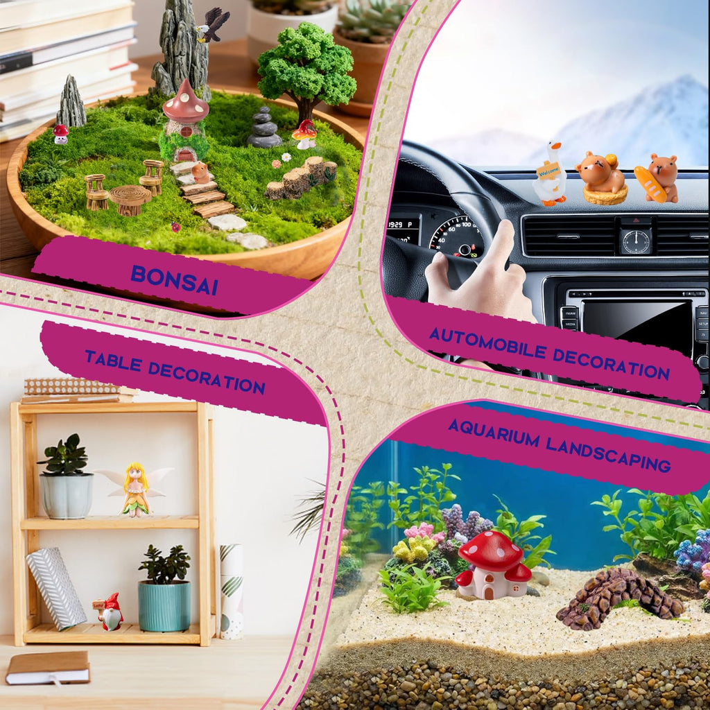 U-Zimikee 80 Pcs Fairy Garden Accessories Outdoor- Miniature Landscape Decoration with Bridge House Furniture Gnome Fairy Figurines Mini Resin Animals Miniature Garden Figures Bulk for Dollhouse Craft