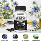Ethiopian Black Seed Oil, Purely Nutrient Ethiopian BlackSeed Oil Capsules with Thymoquinone, Organic Cold-Pressed, 60 Softgels