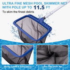 POOLAZA Pool Cleaning Kit, Including Pool Brush & Ultra Fine Mesh Pool Skimmer Net with Pole, Pool Net Skimmer & 17.5'' Pool Brush Head with 10.5ft Aluminum Pool Pole, Pool Net and Brush with Pole