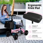 VitaSophy Knee Scooter with Disc Brake, Steerable Knee Walker for Adults,Foldable Rover Scooter for Broken Foot Injured Leg Crutch,Pink
