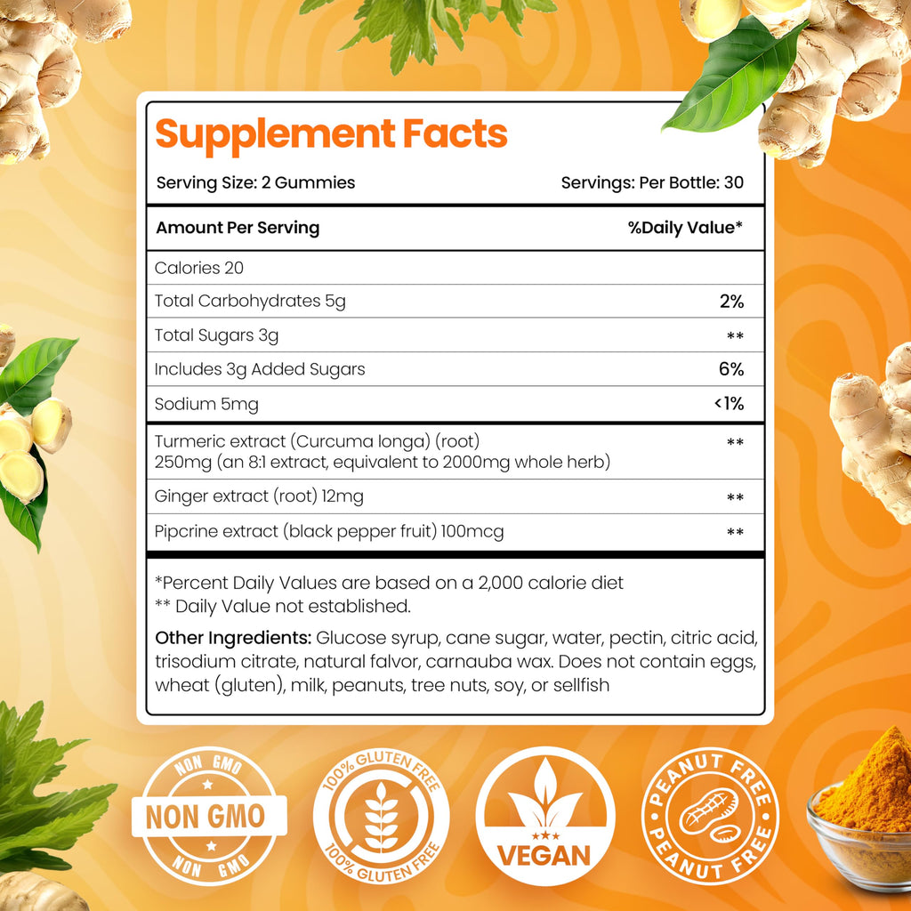 BeElevated Curcumin Turmeric Gummies – Extra Strength 2000mg Turmeric and Ginger Supplement Gummies with Black Pepper – Vegan and Non-GMO, Peach Flavor - Pack of 2