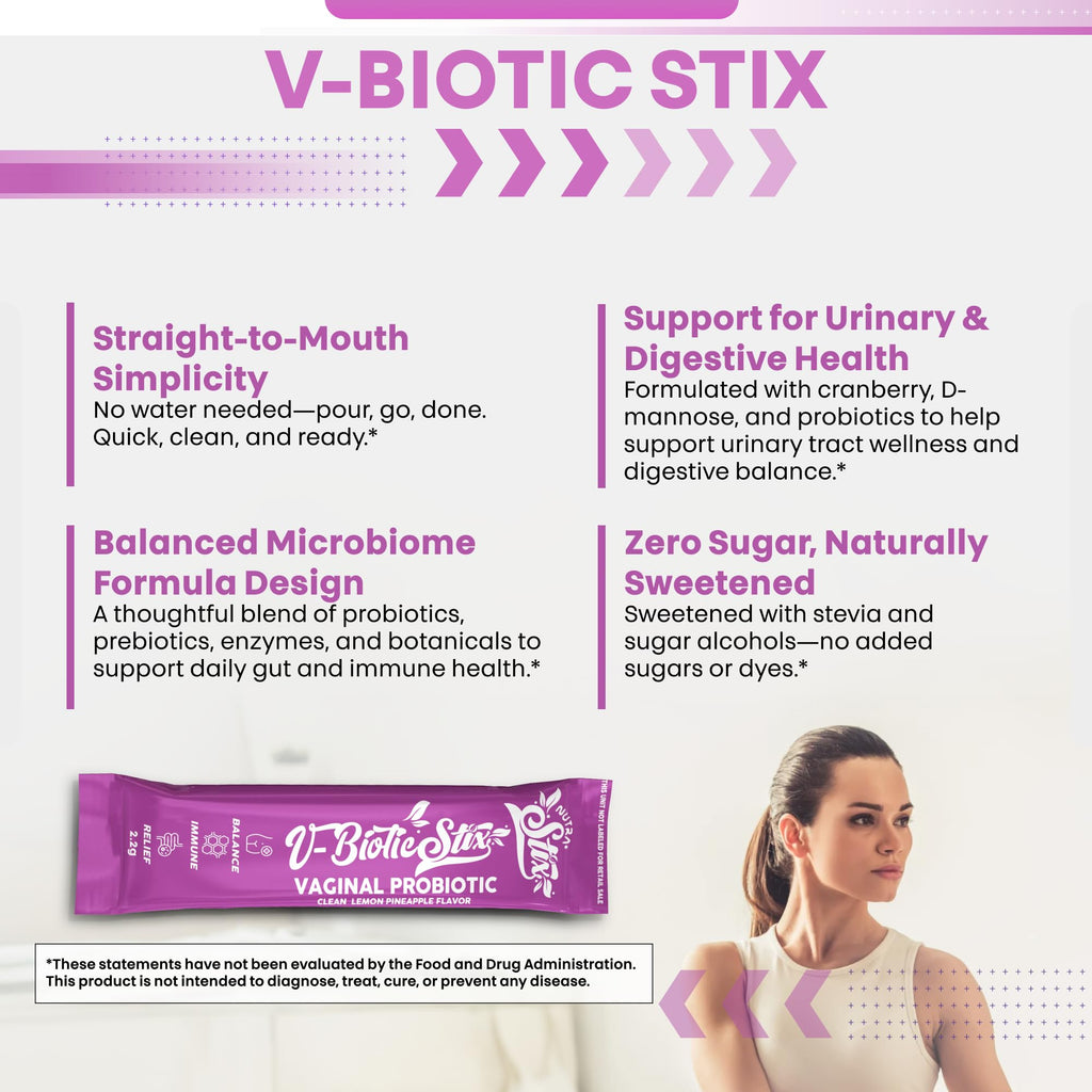 Clean Nutraceuticals Vaginal Probiotics for Women with Cranberry Extract, D-Mannose, Prebiotics, pH Balance for Women, Vaginal Health – Womens Probiotic Alternative to Gummies - 20 Stix