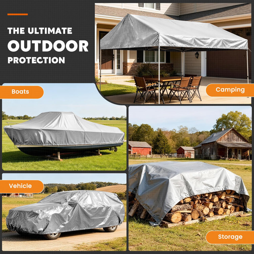 Keten Tarps Heavy Duty Waterproof 12x20 Feet, Extra Thick 16 Mil (Silver)