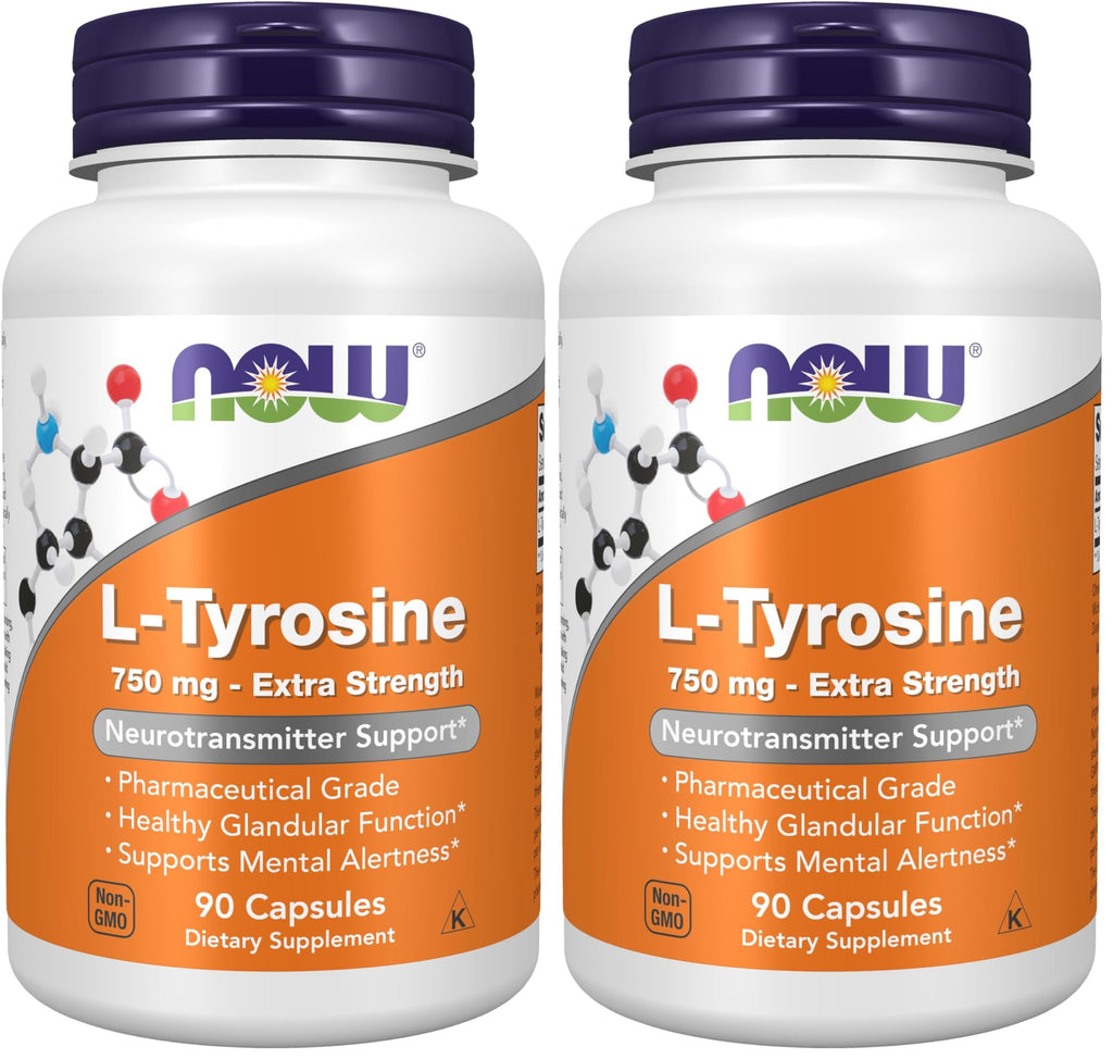 Now Supplements,L-Tyrosine 750 mg,Supports Mental Alertness*,Neurotransmitter Support*,90 Veg Capsules,(Pack of 2)
