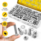 Fgruh 260PCS Hex Bolts and Nuts Assortment Kit,1/4-20, 5/16-18, 3/8-16 Hex Head Bolt Nut and Flat & Spring Washers Assorted,304 Stainless Steel, Fully Threaded