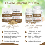 Real Mushrooms Lion’s Mane Capsules - Organic Lions Mane Mushroom Extract for Cognitive Function & Immune Support - Brain Supplements for Memory and Focus - Vegan Mushroom Supplement, 300 Caps