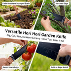 YANG Hori Hori Garden Knife, 7" Stainless Steel Gardening Knife with Oxford Cloth Sheath, Full Tang Beechwood Handle Garden Tool for Dividing Plants & Weeding, Forked Tip for Transplanting
