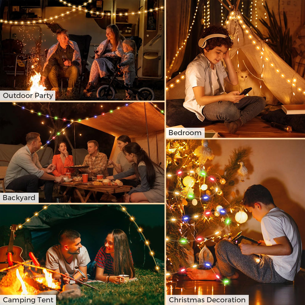 KUQIHUG Camping String Lights, Quick Storage 32.8FT Rechargeable Tent Lights with 8 Modes, Hanging Waterproof Portable LED Lamp for Outdoor Patio Awning Garden Party Camping Essentials