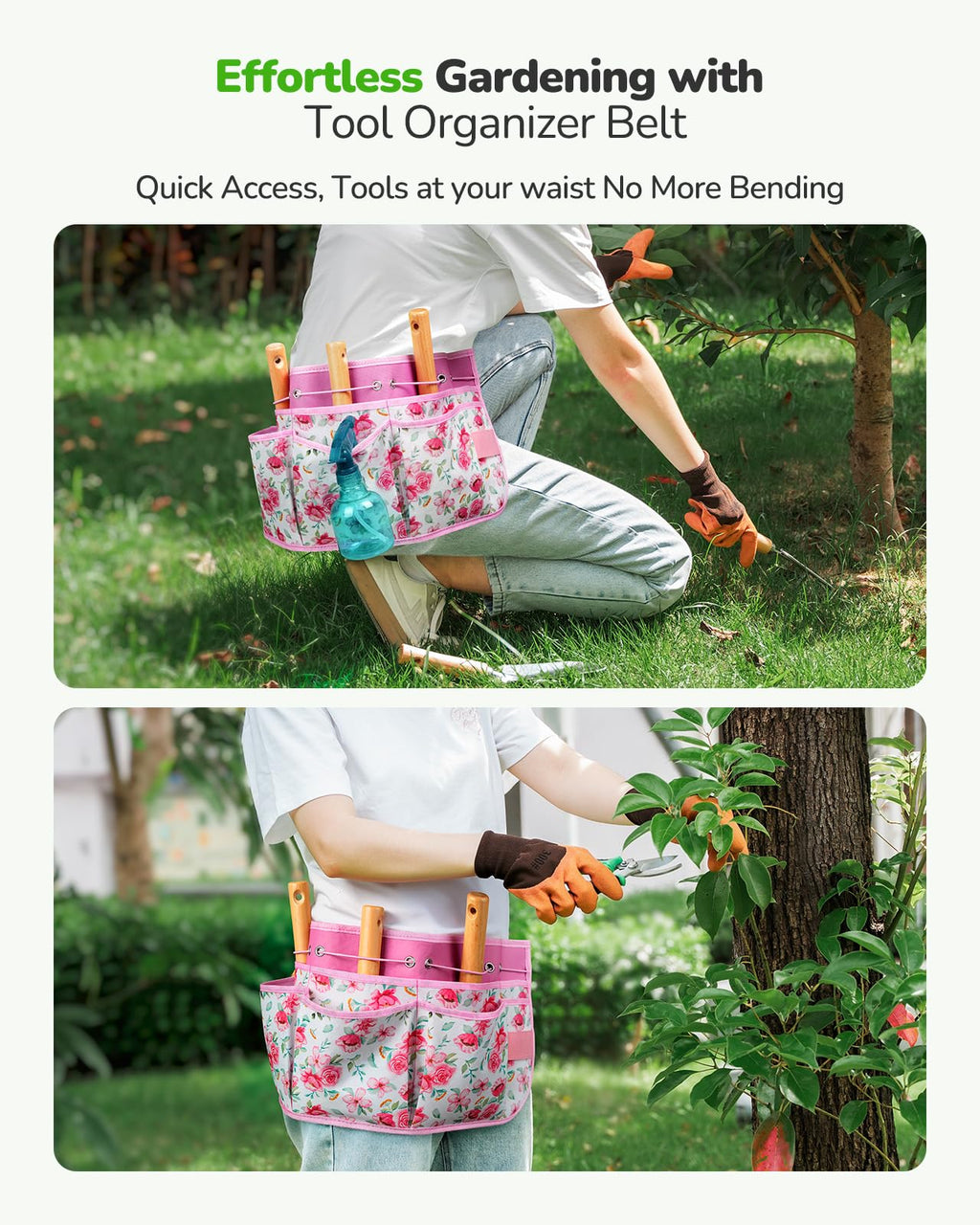 Grenebo Gardening Tools 10-Piece Garden Tool Set, Rust Resistant, Pink
