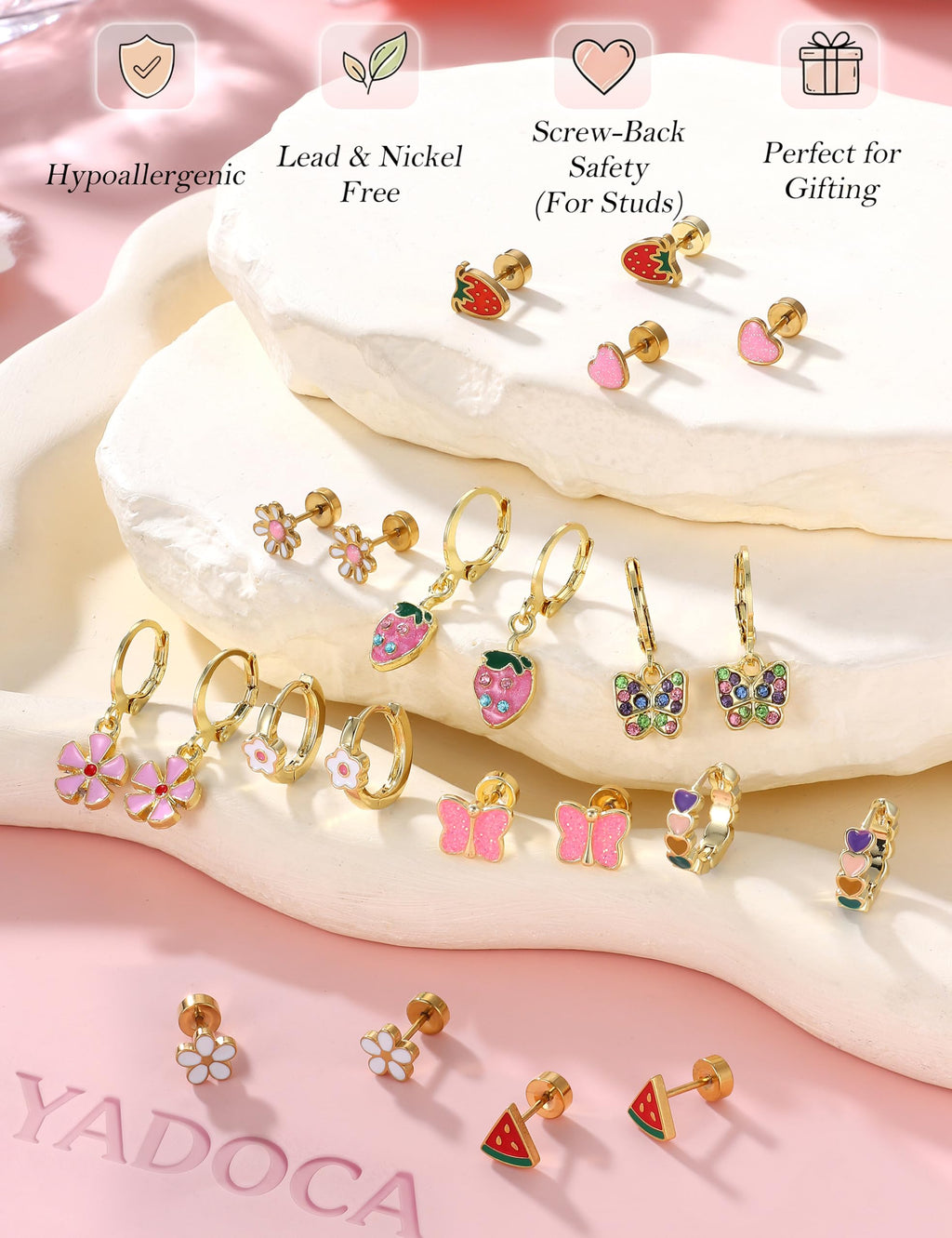 YADOCA 11 Pairs Hypoallergenic Earrings for Girls Women Kids Toddler Hoop