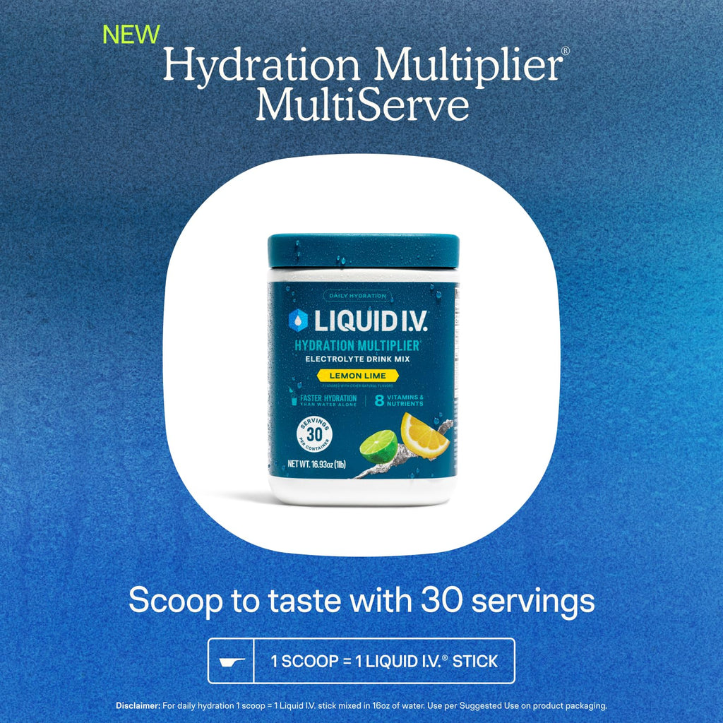 Liquid I.V.® Hydration Multiplier - Lemon Lime | Electrolyte Powder Drink Mix | 1 Tub (30 Servings)