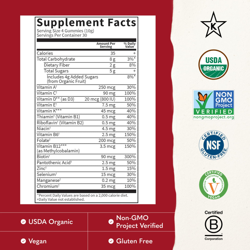 Garden of Life Organics Kids Gummy Vitamins - Fruit - Certified Organic, Non-GMO & Vegan Complete Children's Multi - B12, C & D3 - Gluten, Soy & Dairy Free, 120 Real Fruit Chew Gummies