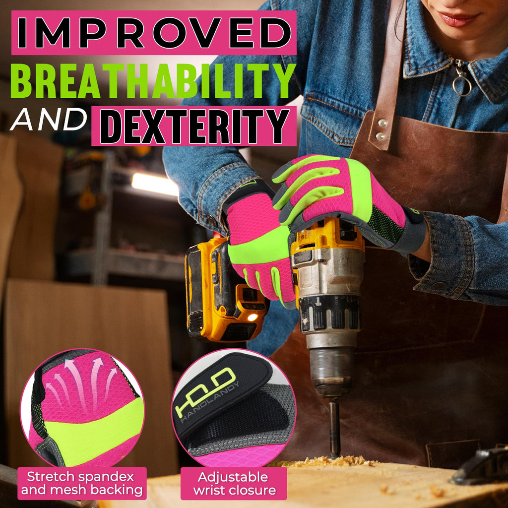 HANDLANDY Work Gloves for Women, Breathable Gardening Glove for Yard Maintenance, Hand Protection with Touch Screen for Gardeners, Farmers, Landscapers and Movers