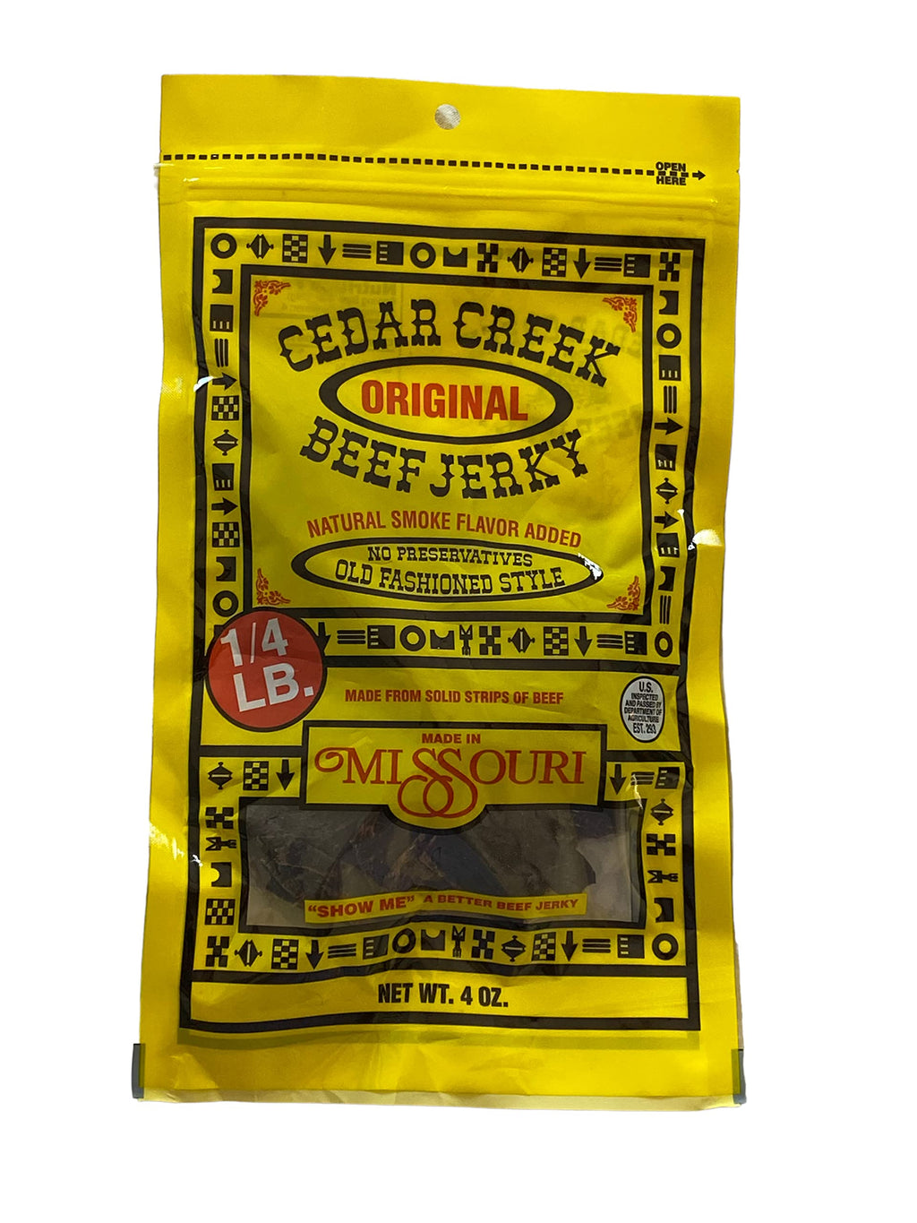 Cedar Creek Beef Jerky, Air-Dried Thinly Sliced, 4oz Pack, No Artificial Preservatives, Grass-Fed & Grain-Finished Beef, High Protein, Low Calorie, Gluten-Free, Paleo Snack