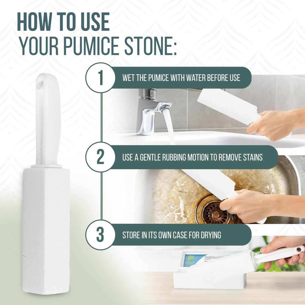 Powerstone Pumice Stone Toilet Bowl Cleaner with Handle (3-Pack) - A Reliable and Harmless Solution for Cleaning Limescale Deposits & Hard Water Stains on Toilets, Grills, Tiles, Grout & Pools