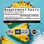 CON-CRET Creatine HCl Powder | Muscle, Cognitive, Cellular Energy Support | No Bloating or Cramps | USA Made & NSF Certified | Pineapple (100 Serving)