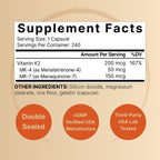 NatureBell Vitamin K2-240 Capsules - 200mcg Double Strength MK-7 & MK-4 Complex - Heart, Bone & Immune Health Support* - Complete K Vitamins Formula