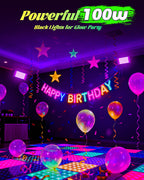 2 Pack 100W Black Light IP66 Waterproof with 6ft Plug+Switch, Outdoor Blacklights Floodlight Lights for Glow in The Dark Party, Halloween, Fluorescent Poster, Birthday, Neon