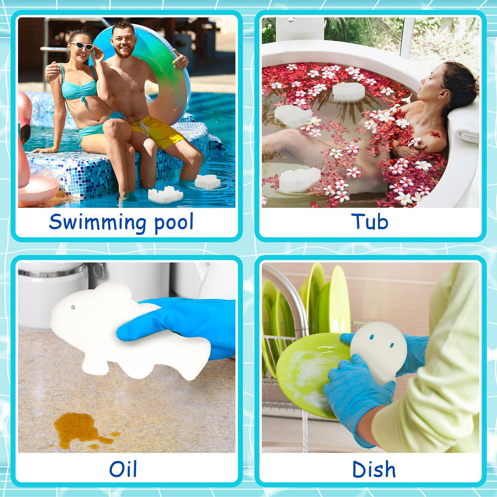 Zhehao 50 Pack 5 Shapes Hot Tub Sponge Absorber Oil Absorbing Sponge Foam Hot Tub Scum Absorber for Swimming Pool Spa Cleaning Accessories(White)