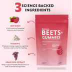 Natrava Beets+ Gummies - Premium Beet Root Powder, Grape Seed Extract and Vitamin C - Supports Healthy Blood Pressure and Heart Health - Low Sugar Nitric Oxide and Circulation Supplement - 50 Gummies