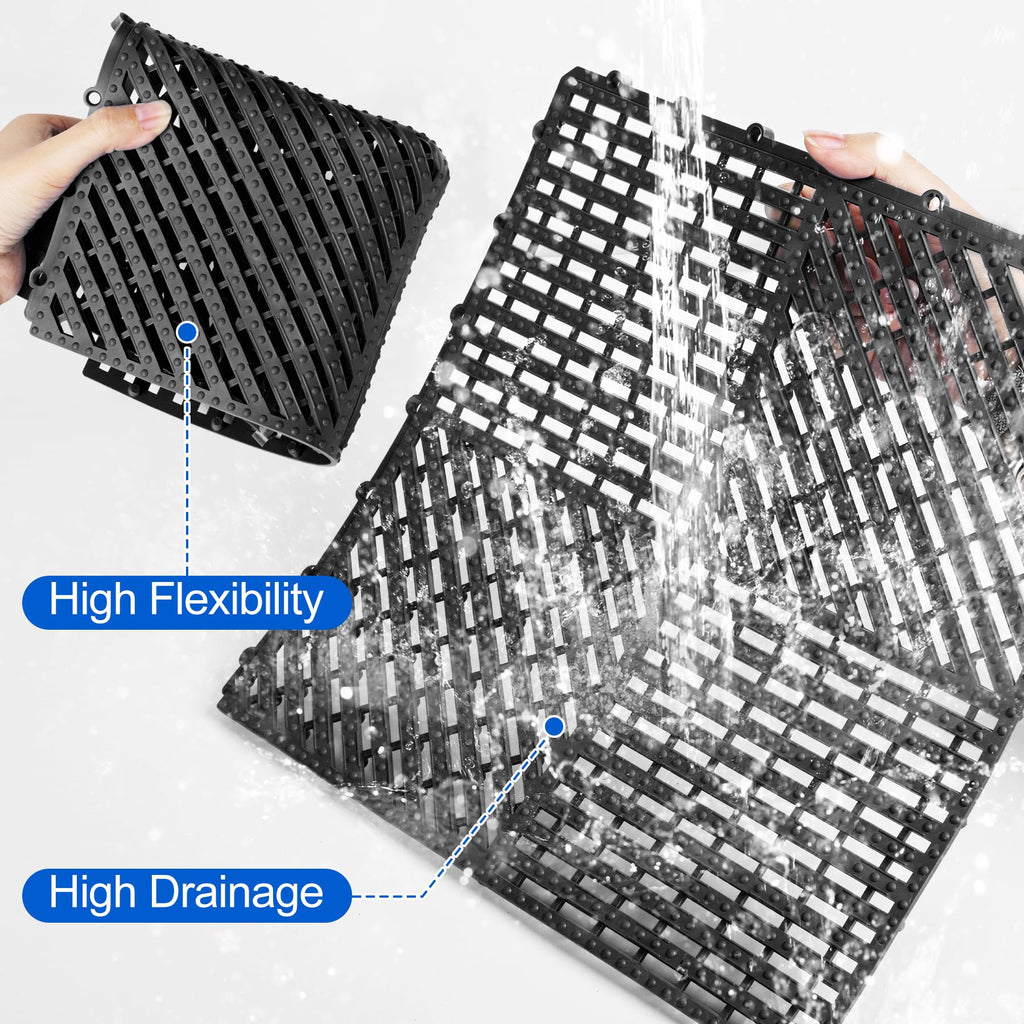 ToLanbbt Modular Interlocking Cushion 12P 11.8" x 11.8" Interlocking Rubber Floor Drain Holes Non-Slip Splicing Drainage Mats for Deck, Shower, Kitchen, Drain Pool, Sauna Bath (Dark Blue, Diagonal)