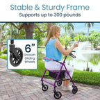 Vive Mobility Steel Rollator Walker with Seat - Foldable, Narrow, Rolling Senior Walker for Small Spaces - 4 Wheel Lightweight Adult Easy Drive with Underseat Storage, Adjustable Height (Black)