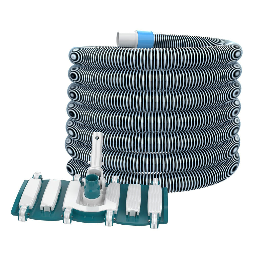 POOLWHALE Professional 1-1/2-Inch x 30-Feet Swimming Pool Vacuum Hoses and Weighted Rotatable Handle Vacuum Head with Wheels, Perfect for Above Ground and Inground Pools