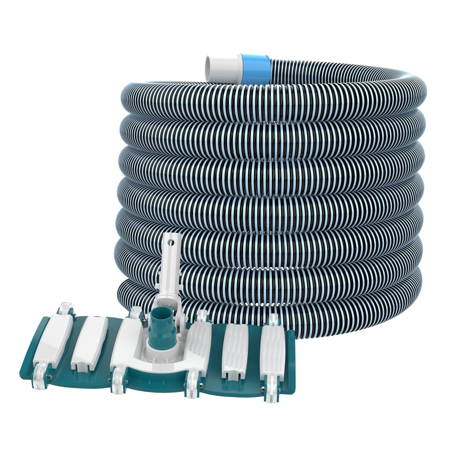 POOLWHALE Professional 1-1/2-Inch x 40-Feet Swimming Pool Vacuum Hoses and Weighted Rotatable Handle Vacuum Head with Wheels, Perfect for Above Ground and Inground Pools
