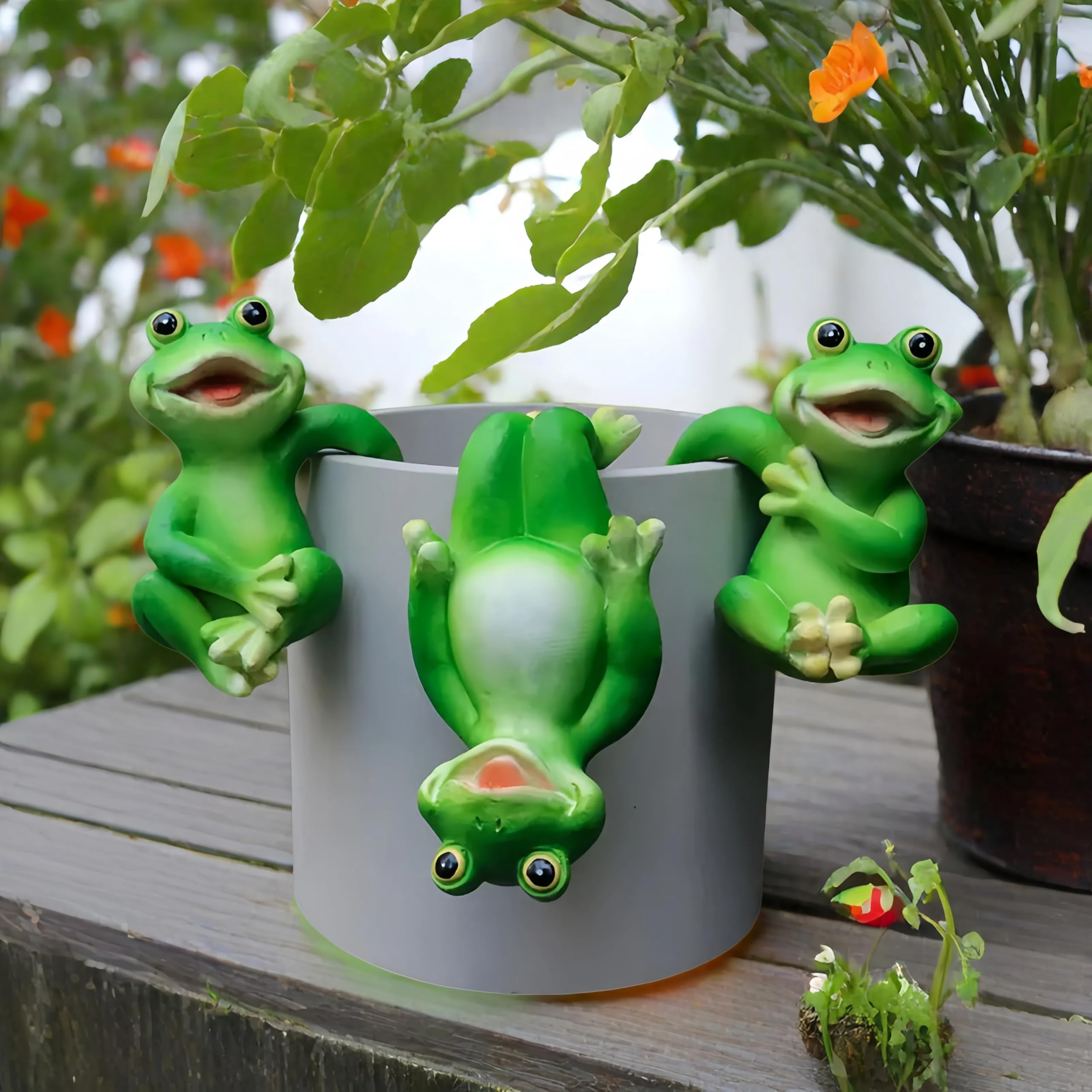 LithosKryos 3 PCS Playful Frog Statues Pot Hugger Decorations for Plant, Miniature Frog Figurines,Women Gifts,Garden Decor Outdoor, Suitable for Flower, Courtyard and Lawn Decorations