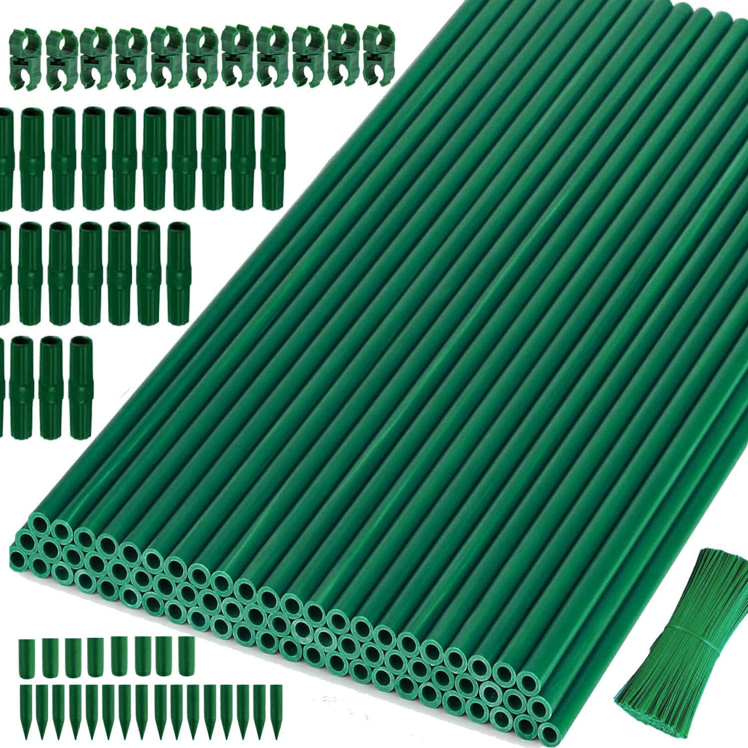 70Sets Garden Stakes Set 255pcs with 14 Inch Plant Sticks and Stake Arms, DIY 4ft 5ft 6ft 7ft 8ft Tomato Stakes, Garden Stakes for Vegetables Tomato Pepper Indoor Outdoor Plants