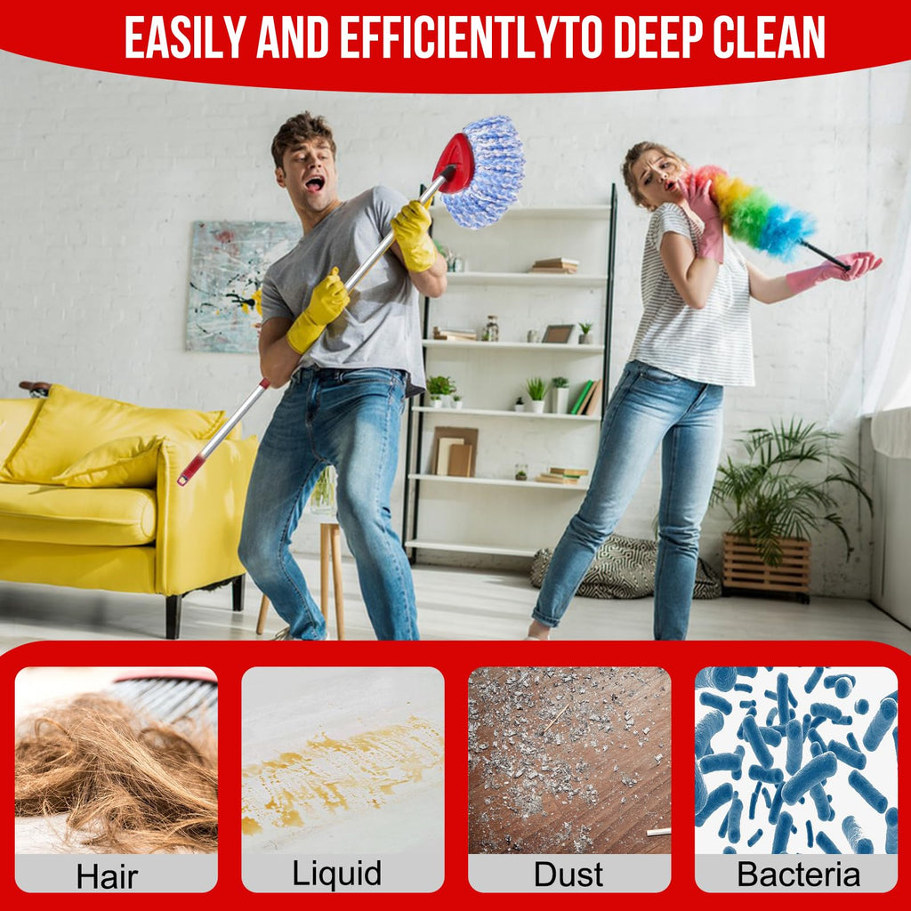 Spin Mop Head, Base, Handle Replacement for O-Ceda RinseClean 2 Tank System,4 Microfiber Mop Refills, 1 Base and 30-58in Handl Set Combo (Blue 2 Tank System)