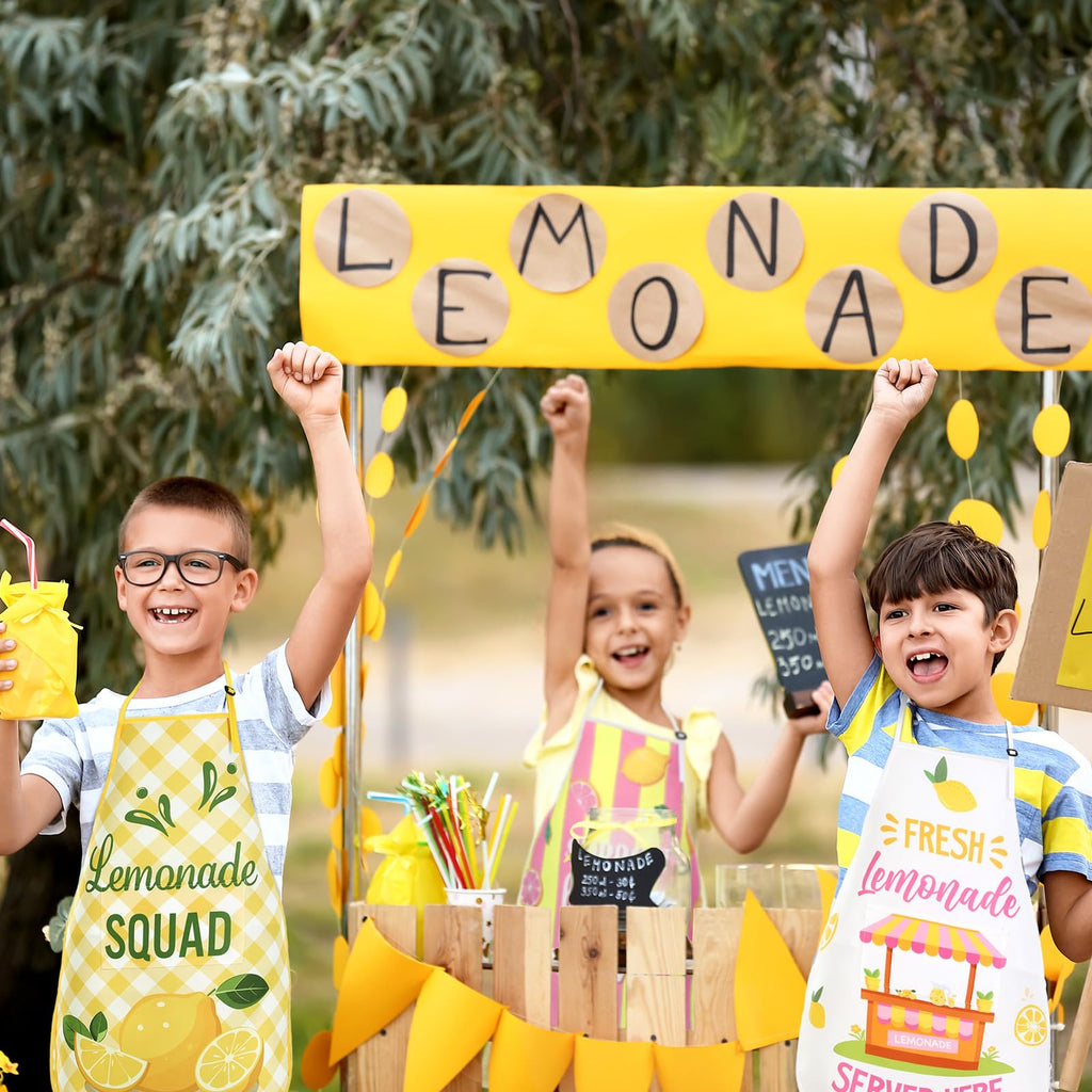 Shyyween 4 Pcs Lemonade Stand Apron Lemon Washable Apron Collection Kitchen Lemonade Stand Decoration Accessories for Painting Cooking Baking Dinner BBQ Grilling Supplies
