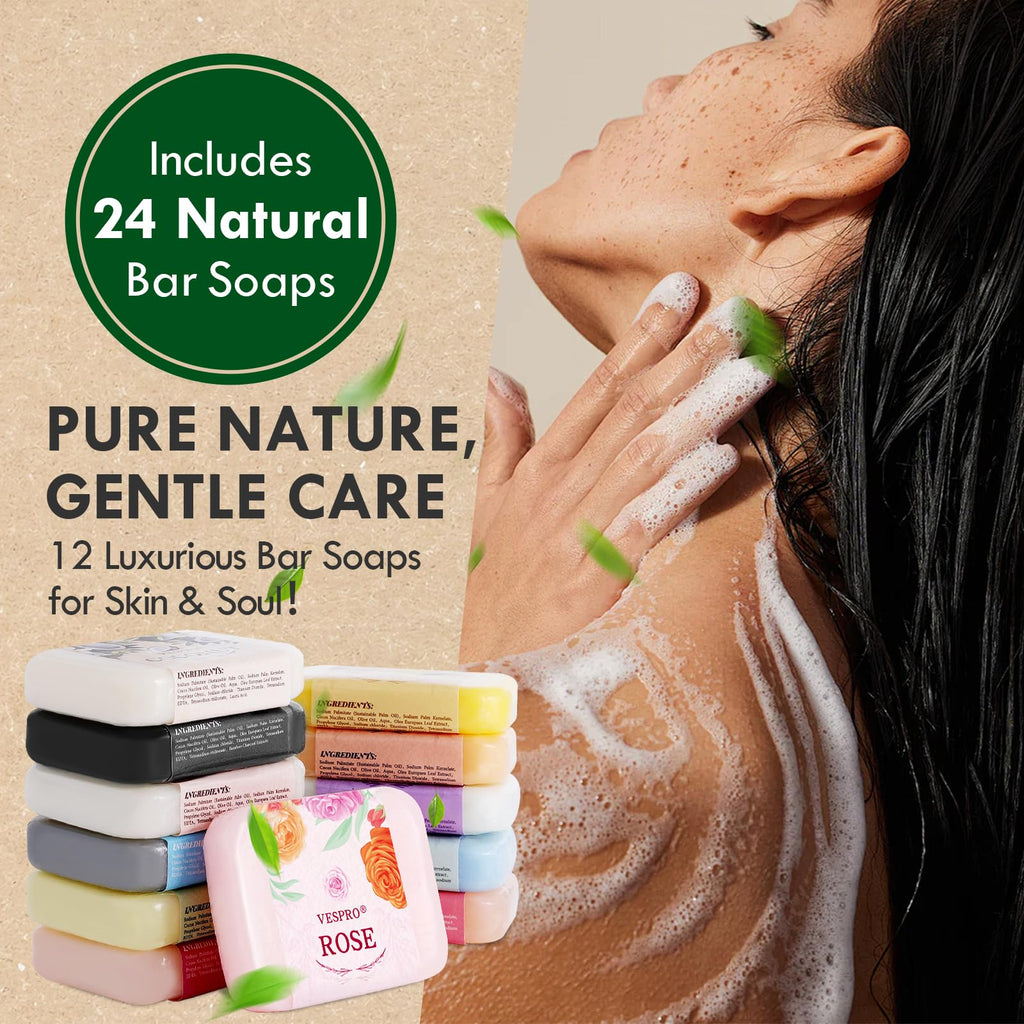 24Pack Natural Bar Soap Gift Set with Olive Extract, Moisturizing, Body Wash & Face, Bulk Gifts for Women, Thank You Gifts, Teacher Appreciation Gifts, Nurse Gifts, Mothers Day Gifts, Travel Size