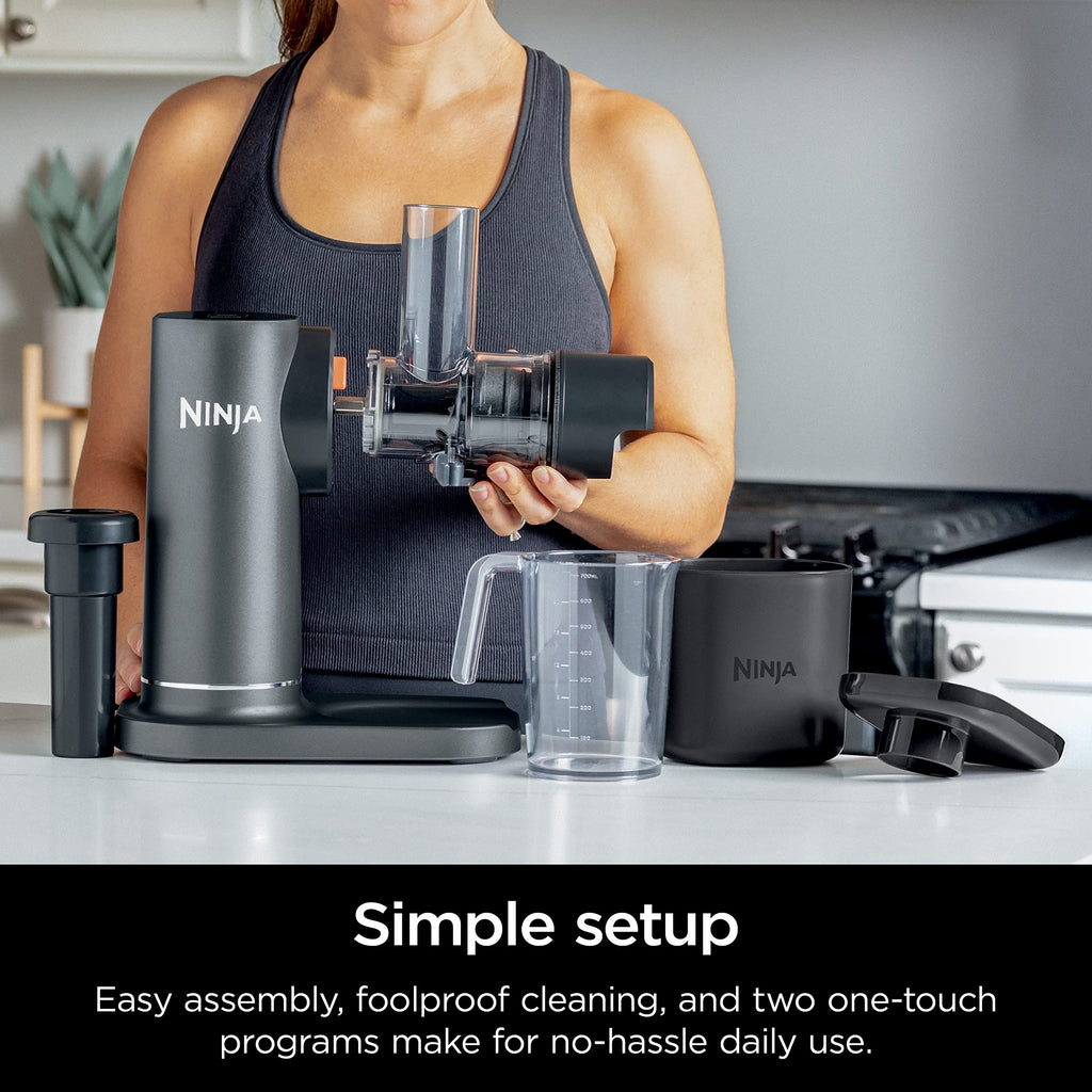 Ninja JC151 NeverClog Cold Press, Powerful Slow Juicer with Total Pulp Control, Stainless Steel, Wood Charcoal