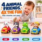Press to Go Cars for Toddlers 1-3, 4-Pack Animal Toys for 1 Year Old Boy