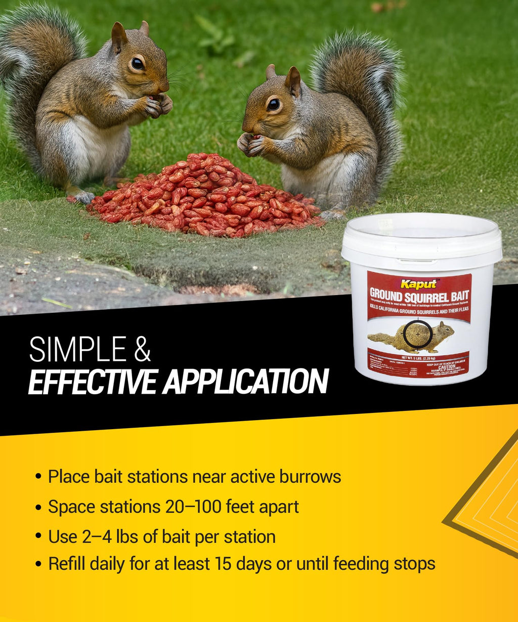 Kaput Ground Squirrel Bait - Effective Fleas & Squirrel Killer with Diphacinone & Imidacloprid - Targeted Pest Control for Outdoor Use, (5 lbs)