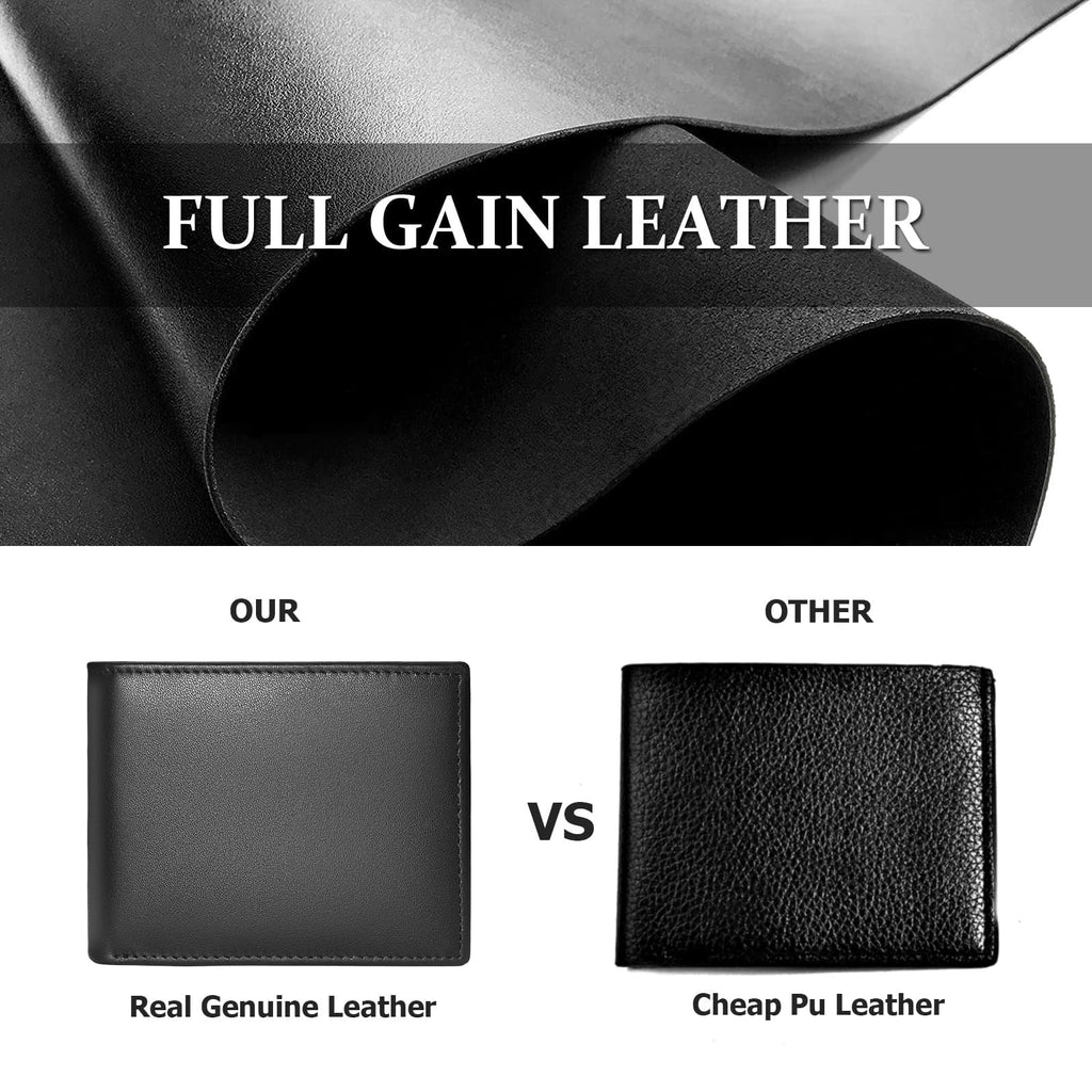 MARZAHAR Genuine Leather Mens Wallet, RFID Blocking Bifold, Black