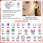 24 Pairs Stainless Steel Flat Back Earrings for Girls Women-Secure and Comfortable Screwback Earrings with Diverse Designs, Perfect for Multiple Piercings and Everyday Wear