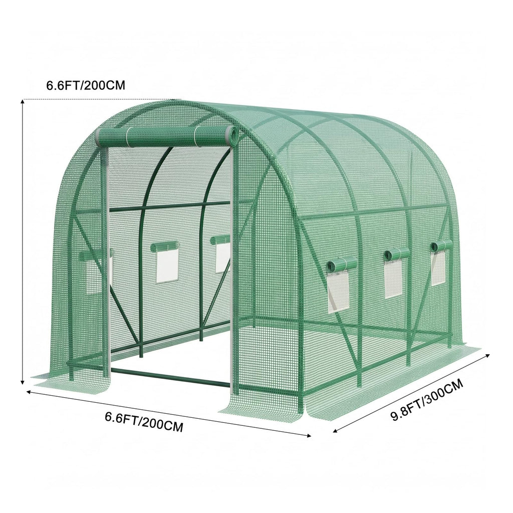 10×7×7 FT Greenhouses for Outdoors Heavy Duty, Large Walk in Green Houses for Outside with 6 Ventilated Mesh Windows & Roll-up Door & Reinforced Frame