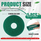 Teenyyou 5 Pcs 12" Cleaning Orbiter Pads Commercial Floor Buffer Pads Hardwood Floor Maintenance Scrubber Polisher Cleaning and Stripping for Orbiter Machine (Green)