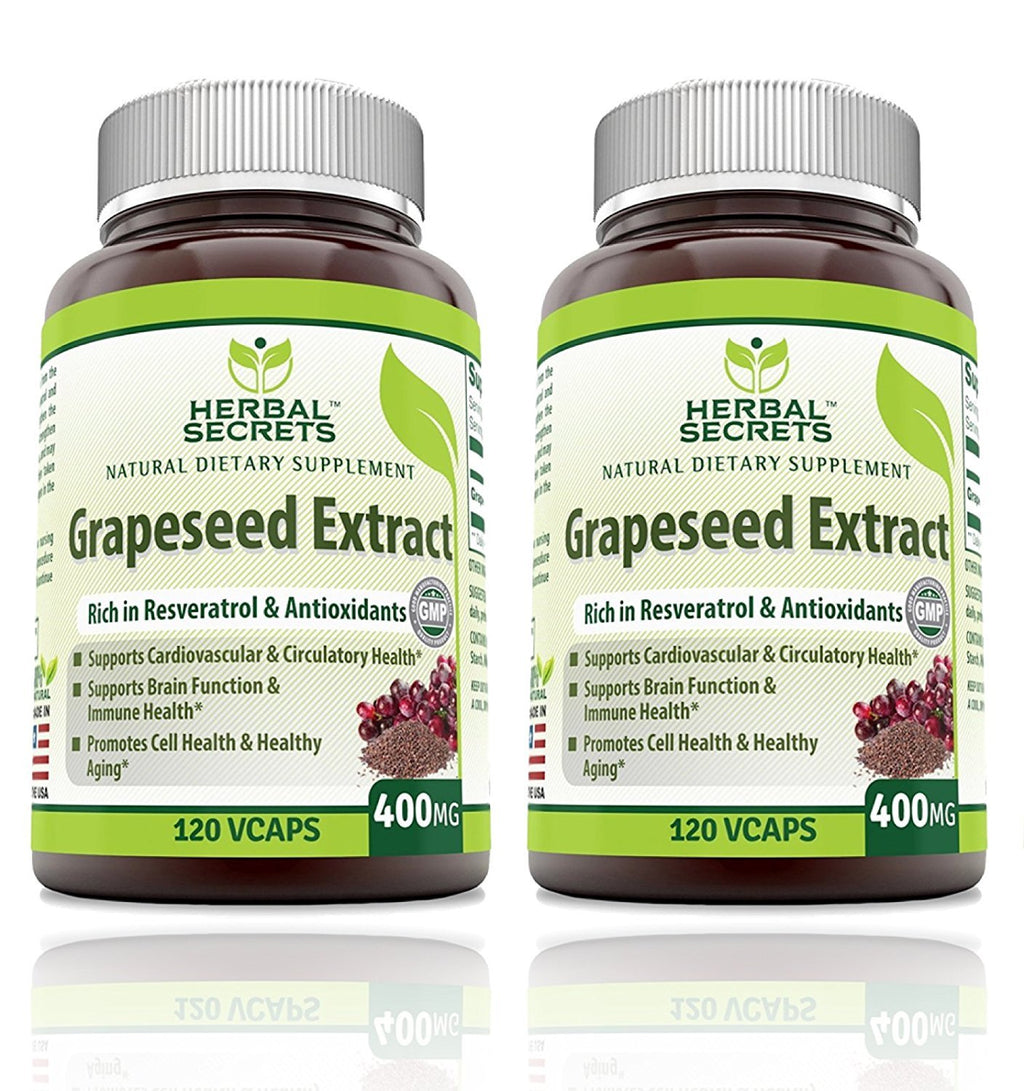 Herbal Secrets Grapeseed Extract 400 mg 120 Veggie Capsules Supplement | Non-GMO | Gluten Free (120 Count | Pack of 2)