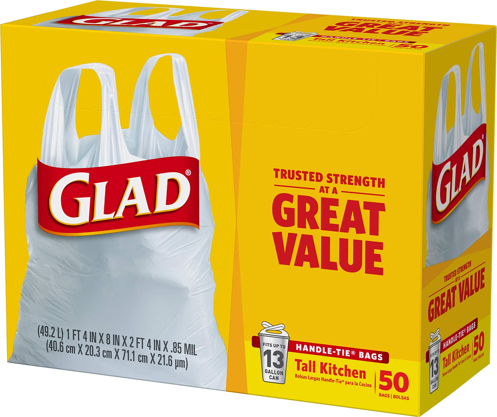 Glad Tall Handle-Tie Kitchen Trash Bags - 13 Gallon - 50 Count - 4 Pack (Packaging May Vary)
