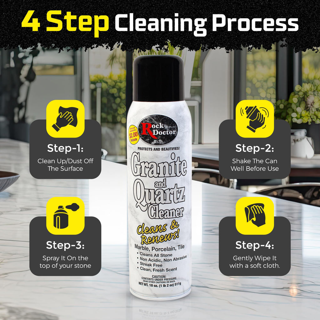 Rock Doctor Granite Cleaner - Cleans& Renews Surfaces - (18 oz) Surface Cleaner Spray, Granite/Marble Countertop Cleaner, Cleaning Spray for Vanity, Table Top, Kitchen Counters, Stone Surfaces