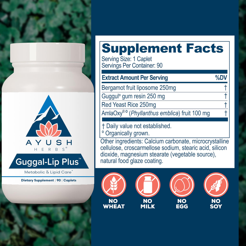 Ayush Herbs Guggal-Lip Plus - Metabolic Vitamins for Women & Men, Daily Pill, Pure & Natural Metabolic Health Supplement with Guggul - 90 Servings