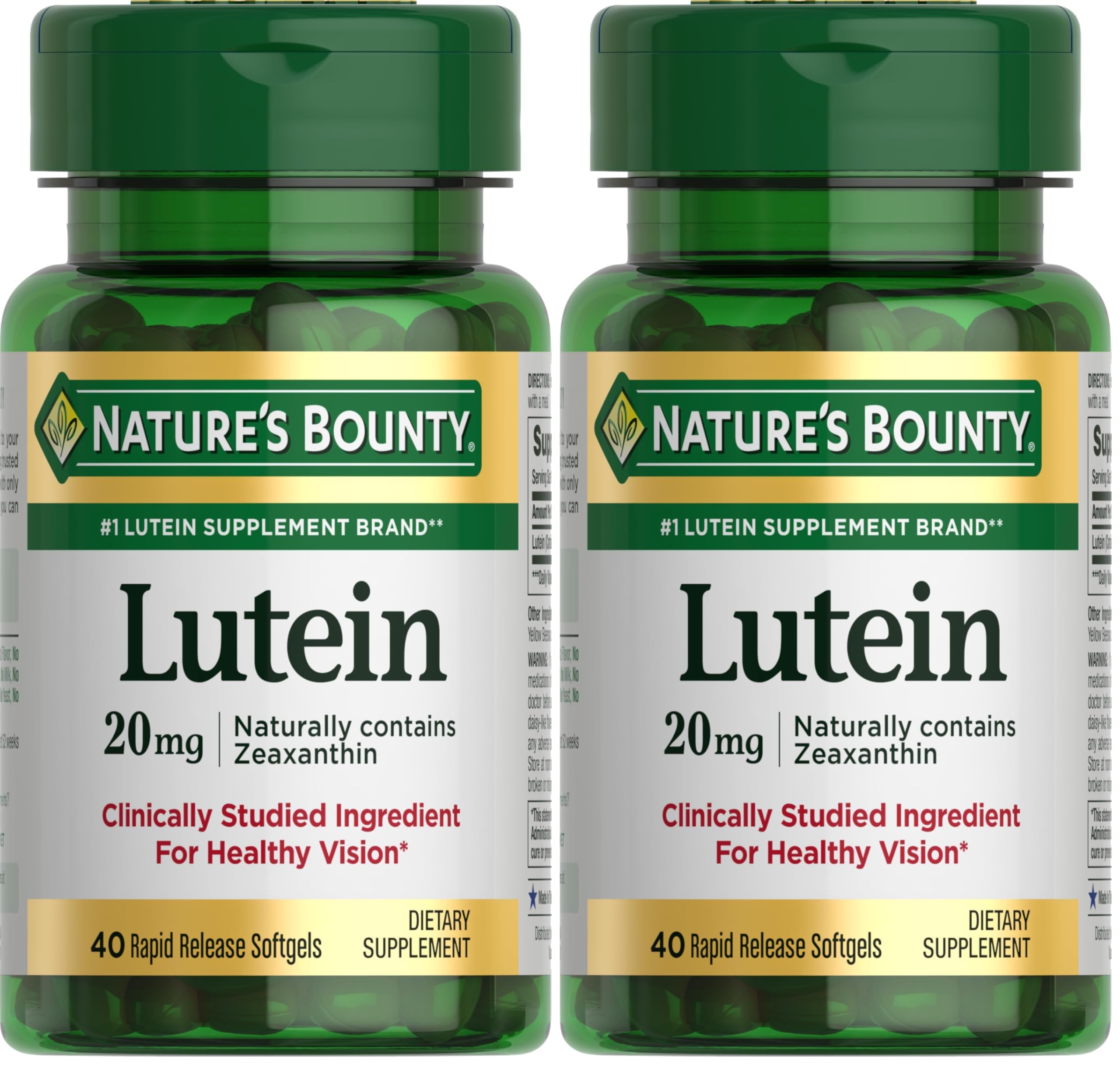 Nature's Bounty Lutein Pills, Eye Health Supplements and Vitamins, Support Vision Health, 20 mg, 40 Softgels (Pack of 2)