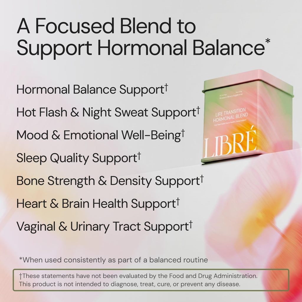 Life Transition Hormonal Blend, Hormone-Free Perimenopause Supplement for Women, Daily Powder, Vitamins, Minerals, Probiotics, Hot Flash Relief, Night Sweats, Mood, Bone & Sleep Support, 30 Servings