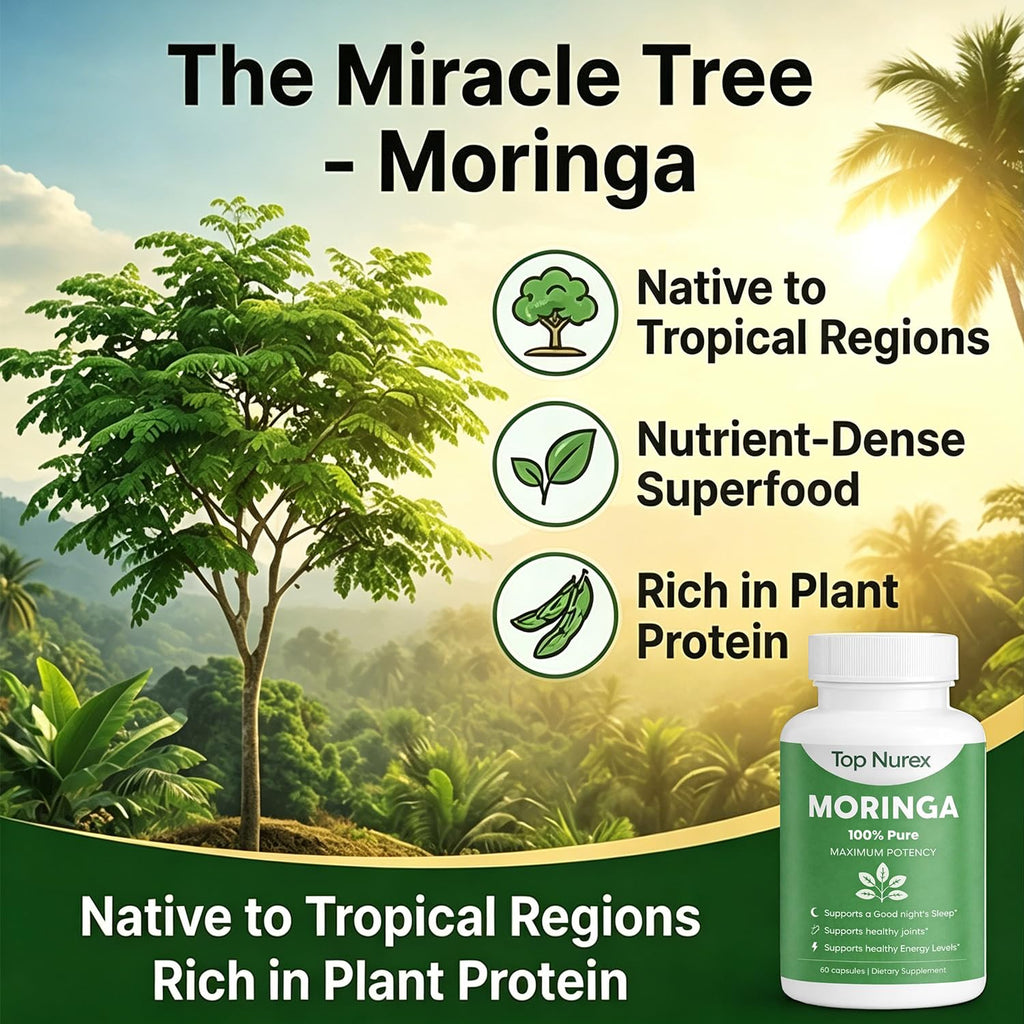 Top Nurex Moringa Capsules, Sustained Energy, Immune Support & Digestive Wellness, Natural Green Superfood Supplement, Vegan, Non-GMO 60 Capsules