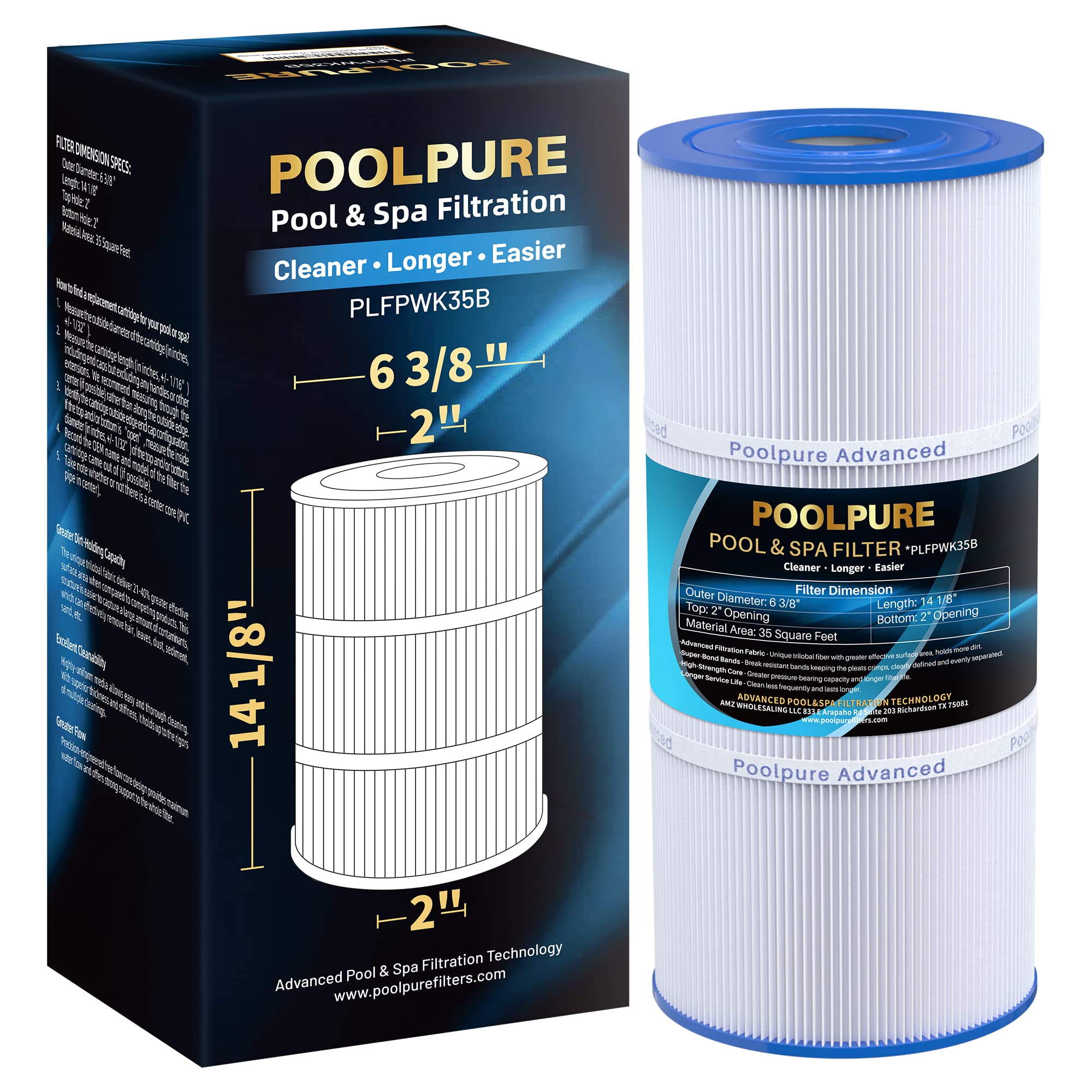 POOLPURE PWK35B SPA Filter Replaces Hot Springs Limelight Series Spa Filters, Watkins 1642301-1, 78161, 78286, Pleatco PWK35B, Filbur FC-3921, SD-01386, 35 sq. ft. 1PACK