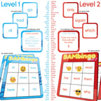 THE BAMBINO TREE Sight Word Bingo Game Level 1 and 2 - Educational Games for Kids - Learn to Read Vocabulary for Kindergarten 1st Grade - Dolch's Fry's Words Lists
