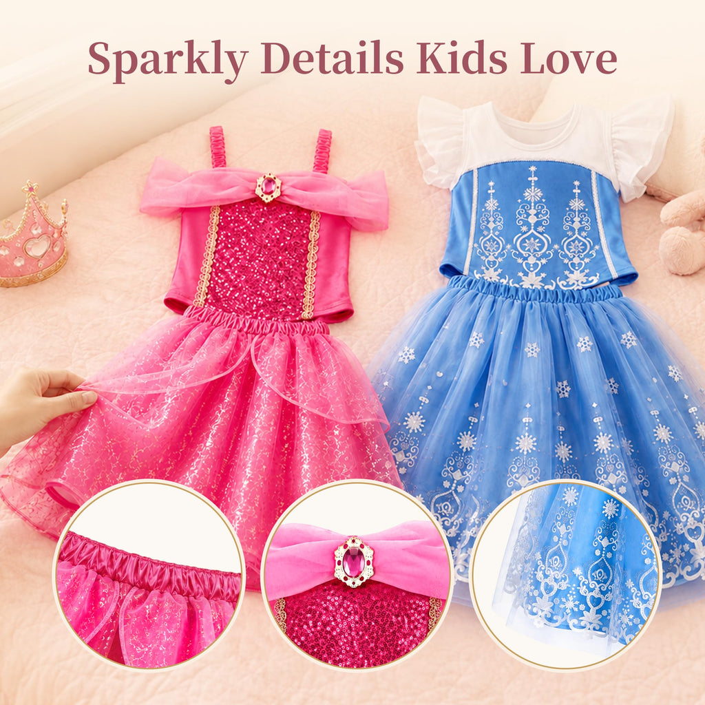 Meland Princess Dress Up Costume Set for Girls 3-8, 4 Complete Outfits with Accessories, Princess Role Play Toy Gift for Birthday & Christmas
